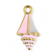 Stainless Steel - Rostfrei Stahl Anh&auml;nger Enamel Muschel Gold-light pink-transparent glitter