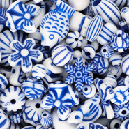 Acrylperlen Mix White-Delft blue