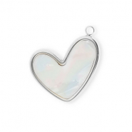 Stainless Steel - Rostfrei Stahl Anh&auml;nger Herz Silver-pearl white