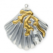 Stainless Steel - Rostfrei Stahl Anh&auml;nger Muschel mit Imitation Perlen Silver-gold-white