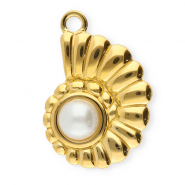 Stainless Steel - Rostfrei Stahl Anh&auml;nger Muschel mit Imitation Perle Gold-white