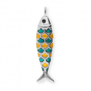 Stainless Steel - Rostfrei Stahl Anh&auml;nger Fisch Silver-petrol green-orange-black