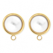 BY31&reg; Stainless Steel - Rostfrei Stahl Schmuckzubeh&ouml;r Ohrringe&nbsp;/&nbsp;Ohrstecker Rund mit Imitation Perle mit &Ouml;se Gold-white