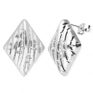 Stainless Steel - Rostfrei Stahl Schmuckzubehör Ohrringe / Ohrstecker Rhombus mit Öse Silver