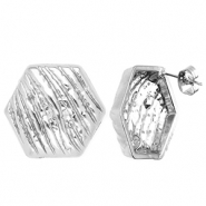Stainless Steel - Rostfrei Stahl Schmuckzubehör Ohrringe / Ohrstecker Hexagon mit Öse Silver