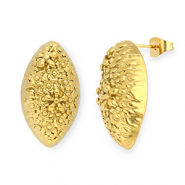 Stainless Steel - Rostfrei Stahl Schmuckzubehör Ohrringe / Ohrstecker Oval mit Blumen mit Öse Gold