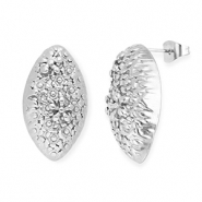 Stainless Steel - Rostfrei Stahl Schmuckzubehör Ohrringe / Ohrstecker Oval mit Blumen mit Öse Silver