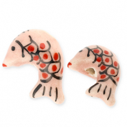 Perlen Keramik Fisch Vintage pink-red-black