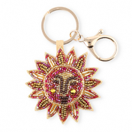 Schl&uuml;sselanh&auml;nger Sonne mit Gesicht Gold-antique gold-pink AB