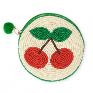 Geldbörse Rund mit Kirschen Off white-green-brown-red