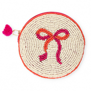 Geldbörse Rund mit Schleife Off white-fuchsia-warm orange