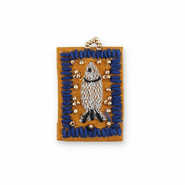 Handgefertigte Stoffanhänger fisch Brown-dark blue-silver-gold