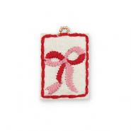 Handgefertigte Stoffanhänger Schleife White-pink-red-gold