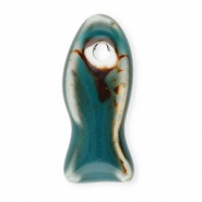 Perlen Keramik Fisch Dark teal blue-brown