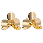 Statement Ohrringe / Ohrstecker Blume mit Rostfrei Stahl-Stecker Gold