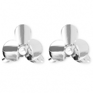 Statement Ohrringe / Ohrstecker Blume mit Imitation Perle mit Rostfrei Stahl-Stecker Silver-white