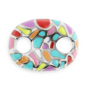 Stainless Steel - Rostfrei Stahl Schmuckzubehör Zwischenstück Oval mit Mosaik Silver-multicolour