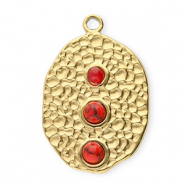 Stainless Steel - Rostfrei Stahl Anhänger Oval mit Punkten Gold-red