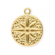 Stainless Steel - Rostfrei Stahl Anhänger Rund mit Blume Gold