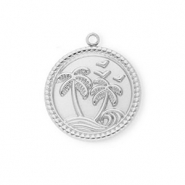 Stainless Steel - Rostfrei Stahl Anhänger Rund mit Palme Silver