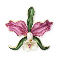 Broschen Blume mit Strass Gold-orchid pink-green-white