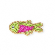 Broschen Fisch Gold-magenta-dark lime green