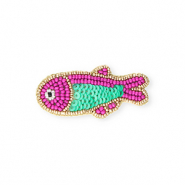 Broschen Fisch Gold-magenta purple-ocean green