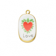Anhänger Keramik Oval mit Herz Gold-white-red-green-black