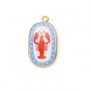 Anhänger Keramik Oval mit Krebs Gold-white-blue-red