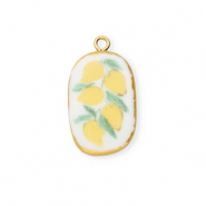 Anhänger Keramik Oval mit Zitronen Gold-white-yellow-green