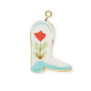 Anhänger Keramik Cowboystiefel mit Blume Gold-white-red-green-Turquoise blue