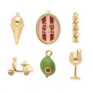 BY31® Eco-brass (nachaltiges Messing) Anhänger Vorteilspackung (6 Stück) Gold-olive green-light pink-red