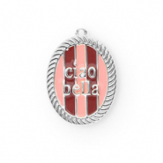 BY31® Eco-brass (nachaltiges Messing) Anhänger mit Enamel Oval Ciao bella"" Silver-light pink-red