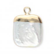 Imperfekten Süßwasserperlen Anhänger Square Gold-Natural white