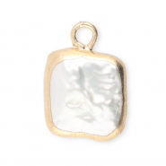 Imperfekten Süßwasserperlen Anhänger Square Gold-Natural white