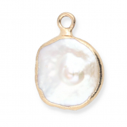 Imperfekten Süßwasserperlen Anhänger round Gold-Natural white