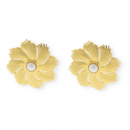 Stainless Steel - Rostfrei Stahl Schmuckzubeh&ouml;r Ohrringe&nbsp;/&nbsp;Ohrstecker Blume mit Imitation Perle mit &Ouml;se Gold-white
