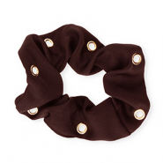 Scrunchie-Stoff Haargummi Seidig mit Augen Dark brown-gold