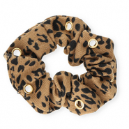 Scrunchie-Stoff Haargummi Leoparden-Print mit Augen Tan brown-black-gold