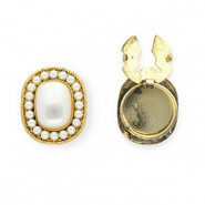 Knopfabdeckung Oval mit Imitation Perlen Antique gold-white