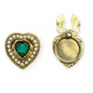 Knopfabdeckung Herz mit Imitation Perlen Antique gold-emerald green-white