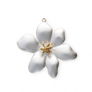 Anhänger aus rostfreiem Edelstahl mit Enamel, Blume Gold-pearl white