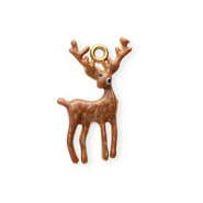 Anhänger aus rostfreiem Edelstahl mit Enamel, Rentier Gold-brown