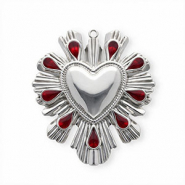 Anhänger aus rostfreiem Edelstahl mit Enamel, Herz Silver-red