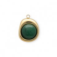 Anhänger aus rostfreiem Edelstahl mit Jade, Organic Oval Gold-green