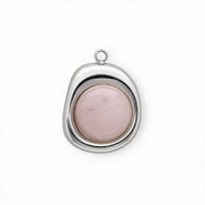 Anhänger aus rostfreiem Edelstahl mit Jade, Organic Oval Silver-light pink