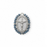 Anhänger aus rostfreiem Edelstahl, Oval mit Kruzifix Silver-blue