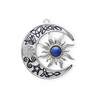 Anhänger aus rostfreiem Edelstahl mit Enamel, Mond und Sonne Silver-dark blue-white