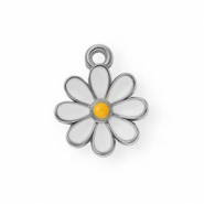 Anhänger aus rostfreiem Edelstahl mit Enamel, Gänseblümchen emailliert Silver-white-orange