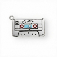 Anhänger aus rostfreiem Edelstahl mit Enamel, Musikkassette Silver-light blue-red